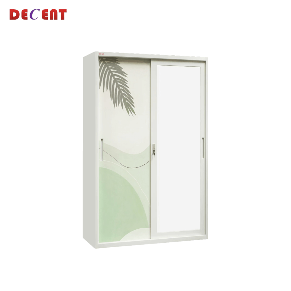 ตู้เสื้อผ้าเหล็ก บานเลื่อน 2 ประตู DECENT ลาย กรีนนี่ 120ซม._3